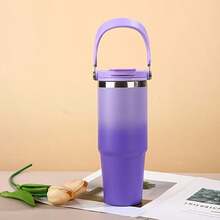1 Piece 30 Oz Stainless Steel Vacuum Insulated Tumbler With Handle - Leak-Proof, Double-Walled Insulation, Suitable For Hot & Cold Drinks, Perfect For Cars, Home, Work & Travel - Gradient Color, Ideal Christmas Gift