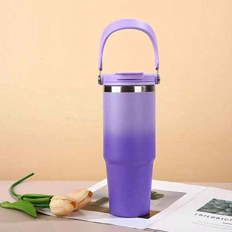 1 Piece 30 Oz Stainless Steel Vacuum Insulated Tumbler With Handle - Leak-Proof, Double-Walled Insulation, Suitable For Hot & Cold Drinks, Perfect For Cars, Home, Work & Travel - Gradient Color, Ideal Christmas Gift