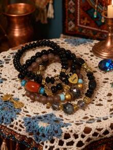 4pcs/Set Fashionable & Elegant Bohemian Style Layered Bracelets Jewelry Set For Girl - Multicolor - View 13
