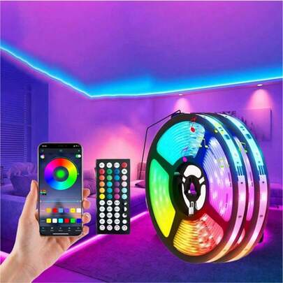 1,3–2,9 m LED-remsa, 2 kontrolllägen: fjärrkontroll med 44 knappar och Bluetooth-app för smartphone, musiksynkronisering med RGB-LED-remsa med fjärrkontroll, lämplig för sovrum, rum, heminredning, fest, högtid
