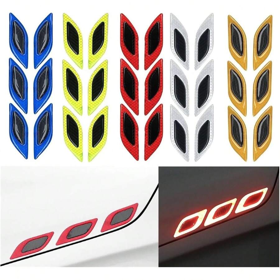 FCV 6片装强力反光条贴纸，适用于汽车引擎盖、保险杠等，3D安全夜间可见度警示保护贴花，碳纤维防刮贴纸，通用型，适用于车辆、卡车、SUV