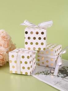 10/20Pcs Gold Dots White Gift Candy Box Bulk With Gold Dots With Ribbon Party Favor Box Packaging Box Souvenirs - Multicolor - View 1