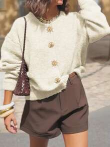 Live To Mo Winter For Women Christmas Beige Knit Cardigan Sweater - Fashionable Casual Style With Gold Buttons, Thanksgiving For Women Going Out Tops