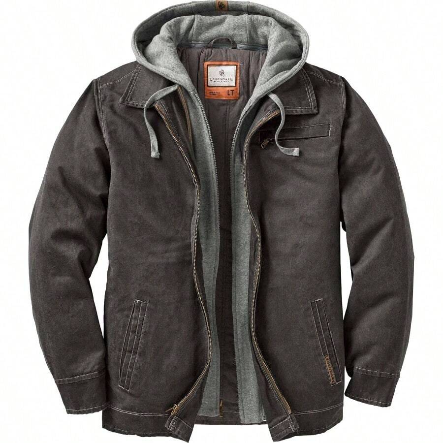 Dakota - chamarra de invierno con cierre completa para hombre, lona de algodn encerado resistente, ropa de chamarra con capucha y estilo occidental chamarra Hombre - XL + Asfalto - Ver 1