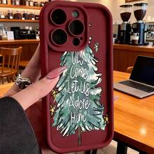 Cubierta de teléfono con diseño de árbol de navidad y texto Oh Come Let Us Adore Him color negro para uso diario y festivoCompatible with  16 Pro Max/16 Plus/16 Pro/16/15 Pro Max/15 Plus/15 Pro/15/14 Pro Max/14 Plus/14 Pro/14/13 Pro Max/13 Pro/13/12 Pro Max/12 Pro/12/11 Pro Max/11 Pro/11/XS Max/XR/X/7 Plus/7 TPU Drop-Proof and Stain-Resistant Protective Soft Case - Negro - Ver 4