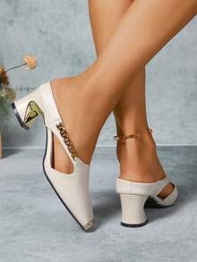 2025 New Solid Color Sexy PU Leather Metal Chain High Heel Pumps, Party Wear All Season - trắng - Xem 3