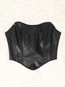 Apperloth A Lace Up Back Hanky Hem PU Corset Top Elegant Music Festival