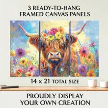 [Free Shipping]ArtSkills Diamond Painting Kit, Diamond Art Ready To Hang Framed Canvas With Storage And Accessory Kit, Highland Cow, 3 Stretched Canvas Panels, 14" X 7" Each,HighlandCow - 高地牛 - 查看 7