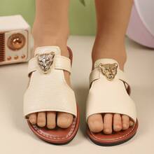 Girls' Fashionable Animal Print Beach Sandals, Unique Style Suitable For Home, Travel, Beach, And Various Photoshoots - Beige - View 12