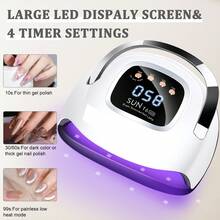 LKE 1 Pc UV Nail Lamp, 220W UV Nail Light For Gel Nails With 4 Timer Setting, Rechargeable Nail Dryer , Professional Quick Dry Curing Lamp With Display Auto Sensor For Salon & Home,US Plug - 寶藍色 - 查看 5