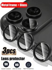 3-Pack Tempered Glass Camera Lens Protector Compatible With IPhone 17 Pro Max/17 Pro/16 Pro Max/16 Pro/15 Pro Max/15 Pro/14 Pro Max/14 Pro, Tempered Glass Metal Independent Camera Cover [Anti-Drop Protection] Compatible With Phone Case - Black Titanium - Black - View 11