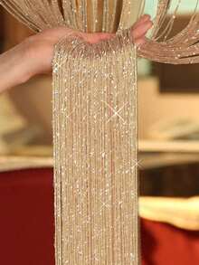 Glittering Champagne Tassel Silk Door Curtains - Sparkling Wedding Tassel Ceiling Hanging Decorations With Linear Partition Design - Elegant Wedding Backdrop, Door Curtains, Tassel Curtains, Room Partition Curtains, Tassel Screens, Soft Draping, Room Decor, Home Decor, Easy Installation, Party Decor, New Yaer Decor - Multicolor - View 1