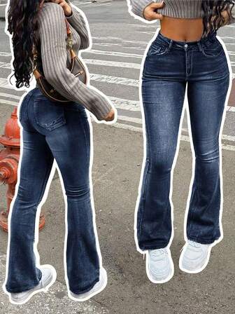 Women's Autumn Vacation Style Casual Ins Distressed Skinny Flare Jeans