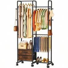 Perchero rodante para ropa SWTYMIKI - Perchero portátil independiente para colgar ropa, estantería de almacenamiento para dormitorio, armario, lavandería con ruedas con , color negro - Negro - Ver 1