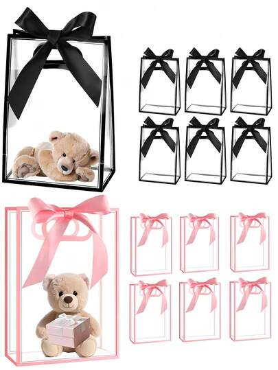 8pcs Transparent Plastic Gift Bags With Die-Cut Handles, Reusable PP Material, Suitable For Autumn Halloween, Weddings, Bridal Showers, Baby Showers, Small Businesses And More