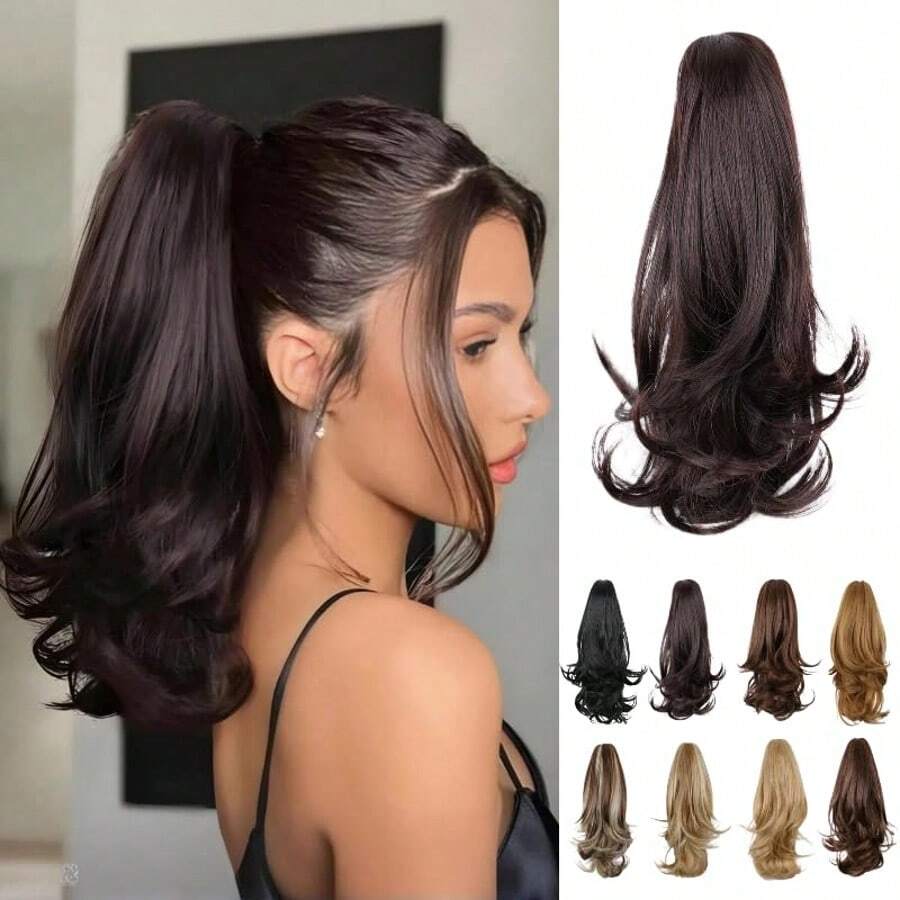 Ponytail Extension Curly Wavy Layered Ponytail Black Brown Blonde Claw Ponytail Extension Synthetic Hairpiece For Women - PB-01-4 - View 1
