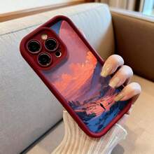 Cubierta de teléfono con borde negro diseño de paisaje montañoso al atardecer con figura solitaria impresión artística para uso diario y viajes - Blanco - Ver 6