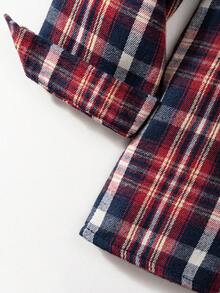 Young Boy Classic Street Casual Red & Black Plaid Long Sleeve Shirt - Multicolor - View 8
