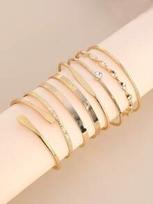 8pcs/Set European & American Style Bracelet Set, Hammered, Floral, Exaggerated Hexagram Design, Twist Clasp Jewelry Accessories