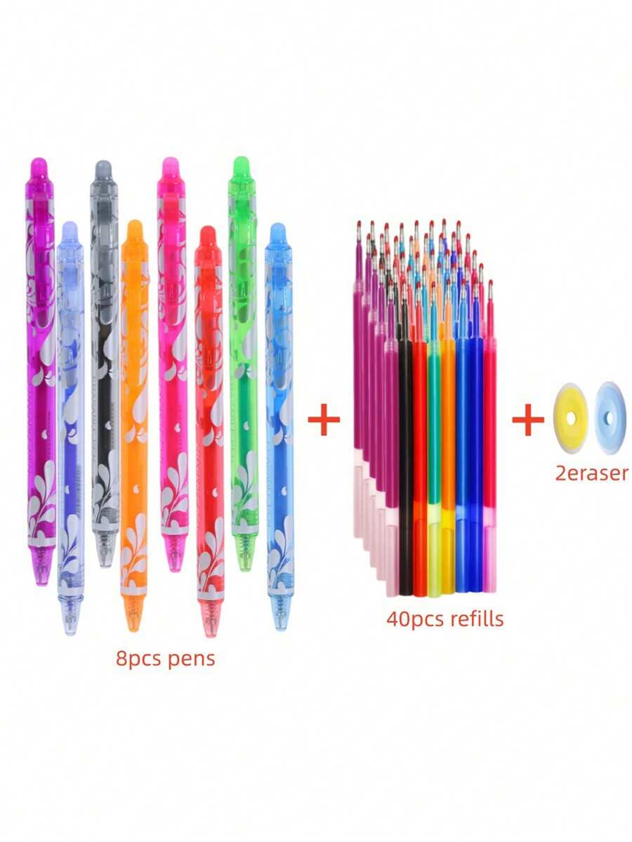 50 piezas Juego de bolígrafos de gel borrables de colores con recambio de tinta, bolígrafos de bola con cabezas de goma perfectos para que los niños escriban, dibujen, como regalo de vacaciones y recompensas diarias - Multicolor - Ver 1