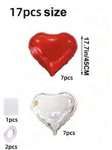 17 Peças Grandes Balões de Folha em Forma de Coração de 18 Polegadas Vermelho e Prata, Perfeitos para Festas de Aniversário, Festas de Casamento, Decorações de Formatura, Chás de Panela/Decorações de Feriados, Decorações do Dia dos Namorados, Presentes de Ano Novo e Outras Decorações de Presentes.