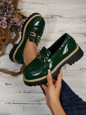 Women's Fashion Casual Round Toe Platform Loafers, Suitable For Spring And Autumn