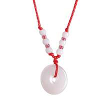 FORUBUS Green Jade Buddha Circle Red String Pendant Necklace - Chinese Traditional Amulet For Luck And Protection,Cwhite - 懷特 - 查看 1