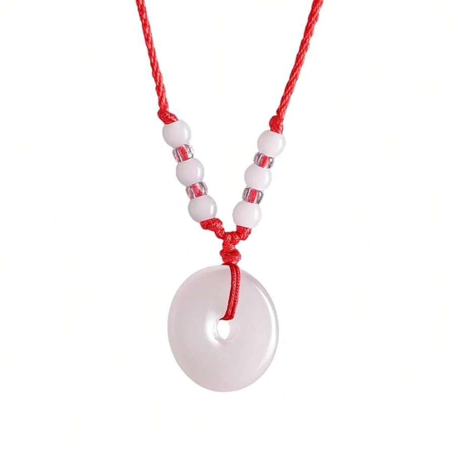 FORUBUS Green Jade Buddha Circle Red String Pendant Necklace - Chinese Traditional Amulet For Luck And Protection,Cwhite - 懷特 - 查看 1