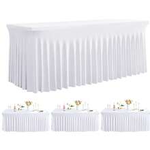 1pc/2pcs Rectangular Pleated Spandex Tablecloth, White/Black/Champagne, Wrinkle-Resistant & Washable, Solid Color Patio Table Cover For Wedding, Party, Christmas, Birthday