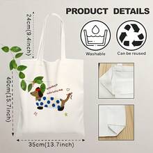 Brandxyja Cute Lucky Dachshund Pattern Tote Bag - Large Capacity Black And White Canvas Shoulder Bag With Dachshund Puppy, Balloon And Bone Patterns, Reusable Gift For Dog Lovers And Dachshund Owners (15.7x 13.7inch ), Canvas Tote Bag, Reusable Shopping Bag, Shopping Bag, Women's Handbag, Shopping Bag - trắng - Xem 2