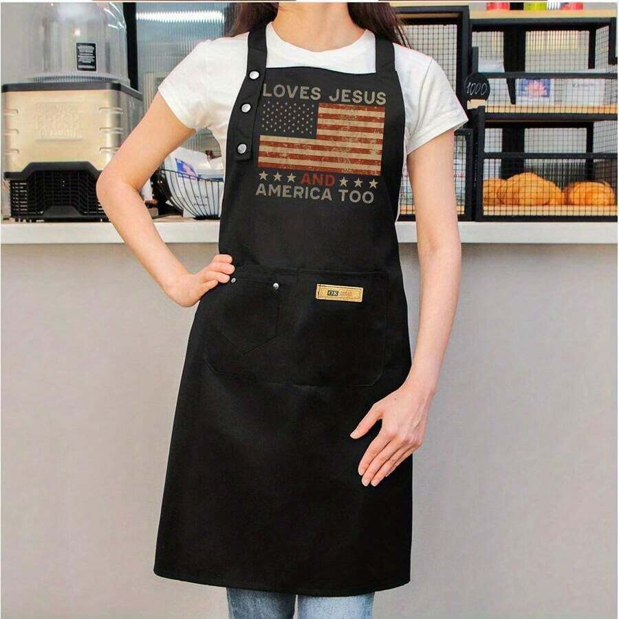 Christian Patriotic Jesus And America Union Apron - Religious Flag Design With Cross And Scripture, Suitable For Cooking, Church Events, Barbecue - Unisex Durable Chef Apron - One Size Fits All - View 1