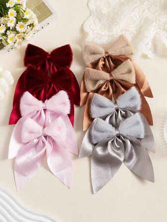 Set de 8 piezas de Accesorios para el cabello con moños lindos para otoño/invierno, lazos, accesorios de pelo de peluche, clips de moda para niñas, regalos encantadores para Navidad, Año Nuevo, fiestas y uso diario