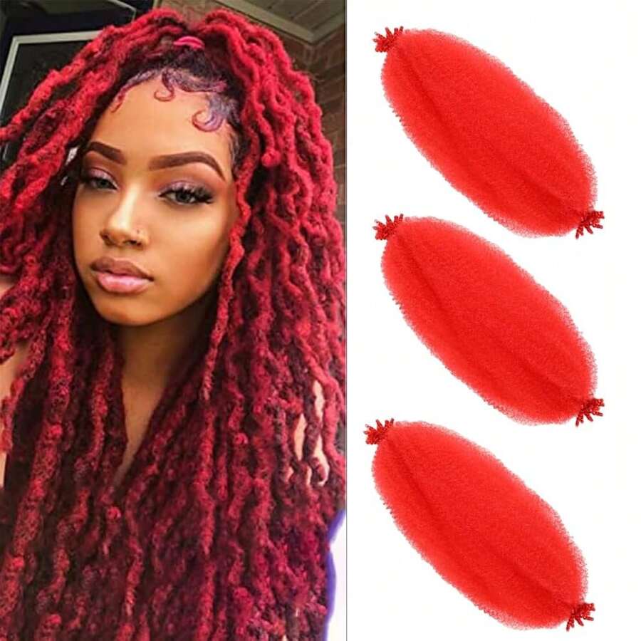 Cabello rizado afro de 20 pulgadas, 3 paquetes de cabello trenzado Marley pre esponjado, para (20 pulgadas Rojo), Rojo - Rojo - Ver 1