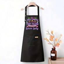 1 Piece Fun Chef Apron - High-Quality Kitchen Apron With Funny Texts Like 'I Am A Multitasking Food Truck Filler Lady' - Black With Pink Font - Heavy-Duty Polyester Apron Suitable Home Cooking, Professional Chefs, And Canteen Staff - Unisex Easy-Clean Work Apron, Food Preparation Gear, Bold Letter Design, Durable Fabric, Suitable Baking Enthusiasts - AZX0001 - View 5