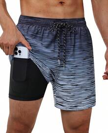 Bañador de hombre con forro de compresión, pantalón corto de baño de 5 pulgadas de entrepierna para hombres - Rayas degradadas - Ver 1