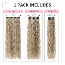 Clip In Hair Extensions,6PCS Hair Extensions Long Mermaid Waves Wavy Synthetic Clip On Hairpiece For Women 24 Inch (Ash Brown With Blonde Highlights),AshBrownwithBlondeHighlights - 灰棕色帶金色挑染 - 查看 4