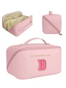 Large Capacity Double Layer PU Leather Waterproof Makeup Bag, Multi-Functional Travel Organizer Bag, Cosmetic Storage Pouch, Toiletry Bag, Suitable For Home And Travel,Pouch,Makeup Pouch,Travel Essential - Multicolor - View 11