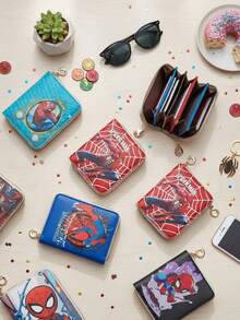 Marvel Cartera de Spiderman con cremallera corta, cartera de dibujos animados para estudiantes, monedero, tarjetero, regalo de Navidad, regalo del Día de San Valentín para hombres, billetera mini, monedero, llavero, regalos para hombres