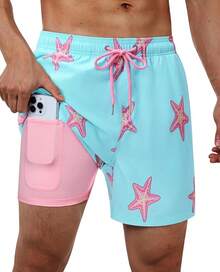 Bañador de hombre con forro de compresión, pantalón corto de baño de 5 pulgadas de entrepierna para hombres - Estrella de mar azul - Ver 11