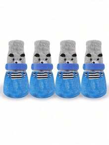 4pcs/Set Dog & Cat Waterproof Shoes Socks, Pet Winter Warm Boots (Random Pattern), Slip-Resistant Anti-Dirty Protective Boots For Small & Medium Dogs - Blue - View 16