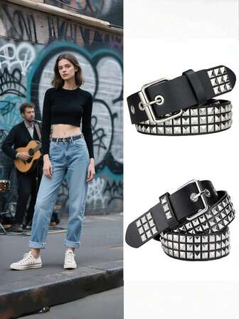 1 Unisex Rivet Punk Style Handsome Street Casual Daily Wear Belt Summer, School, Autumn, Fall, Valentine's Day
