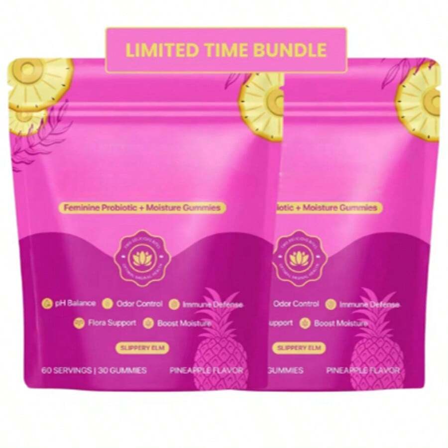 Slippery Kitty Feminine Probiotic + Moisture Gummies-All In One Solution With Slippery Elm 60 CountPineapple Flavor - 3 - 查看 1