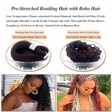 Dark Red Braiding Hair Pre Stretched With Boho Curls Hypoallergenic Knotless Weave Braids 26 Inch Deep Ocean Wave Crochet Hair Curly Wavy Braiding Hair For Boho Braids Synthetic Extensions 4 Packs,99jBohoBraidingHair4Packs - 99jBohoBraidingHair4Packs - 查看 6