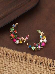 1对优雅花卉设计独特小众时尚奢华商务/派对/休闲耳环 - 月亮耳飾 - 查看 4