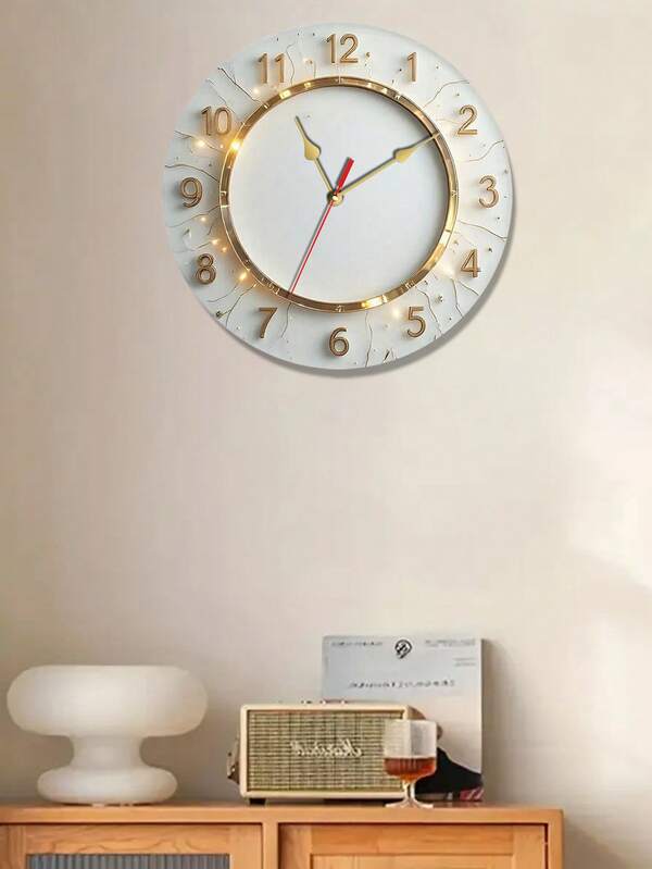 Elegante goldfarbene 25/30 cm runde Holz Wanduhr - Leise, einfach zu installieren, batteriebetrieben (AA nicht enthalten) - ideal für Zuhause, Studio, Küche, Schlafzimmer, Garage, Konzertsaal Dekoration, Wanduhr Wohnzimmer Heimdekoration Raumdekoration