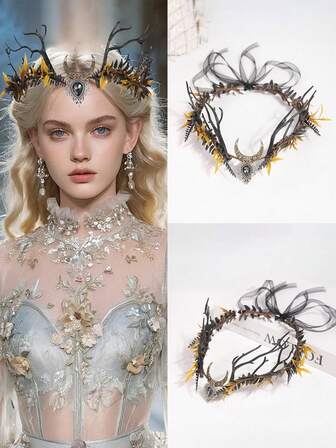 1pc Retro Elegant Tiara For Women Metal Crsystal Forest Branch Hair Band Decor