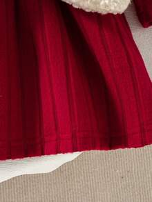 2pcs Baby Girl Casual Solid Color Bow Decor Front Button Sleeveless Top And Long Sleeve Knee-Length Dress Set, Fashion Outfit For Spring, Autumn & Winter - Burgundy - View 9