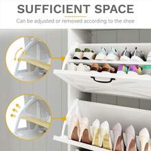 Zapatero estrecho | Estilo rústico con 2 cajones abatibles | Capacidad para 16 pares de zapatos | Organizador de zapatos estrecho para entrada, pasillo y sala de estar (Blanco) - Blanco - Ver 4