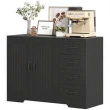 HOMCOM Sideboard, Chest Of Drawers, Modern Style, 4 Drawers, 1 Cabinet, 105 X 40 X 76 Cm, Black - Black - View 8