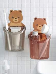 2/1 حامل فرشاة الأسنان مع كوب غسول الفم، رف تخزين فرشاة الأسنان المثبت على الحائط، منظم تخزين حمام بدون ثقب، حامل فرشاة أسنان على شكل دب مع كوب فرشاة الأسنان، اكسسوارات الحمام - متعدد الألوان - مشاهدة 9